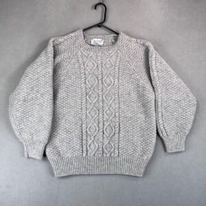 Deans of Scotland Sweater Mens XL Gray 100% Wool Cable Knit Pullover Crewneck